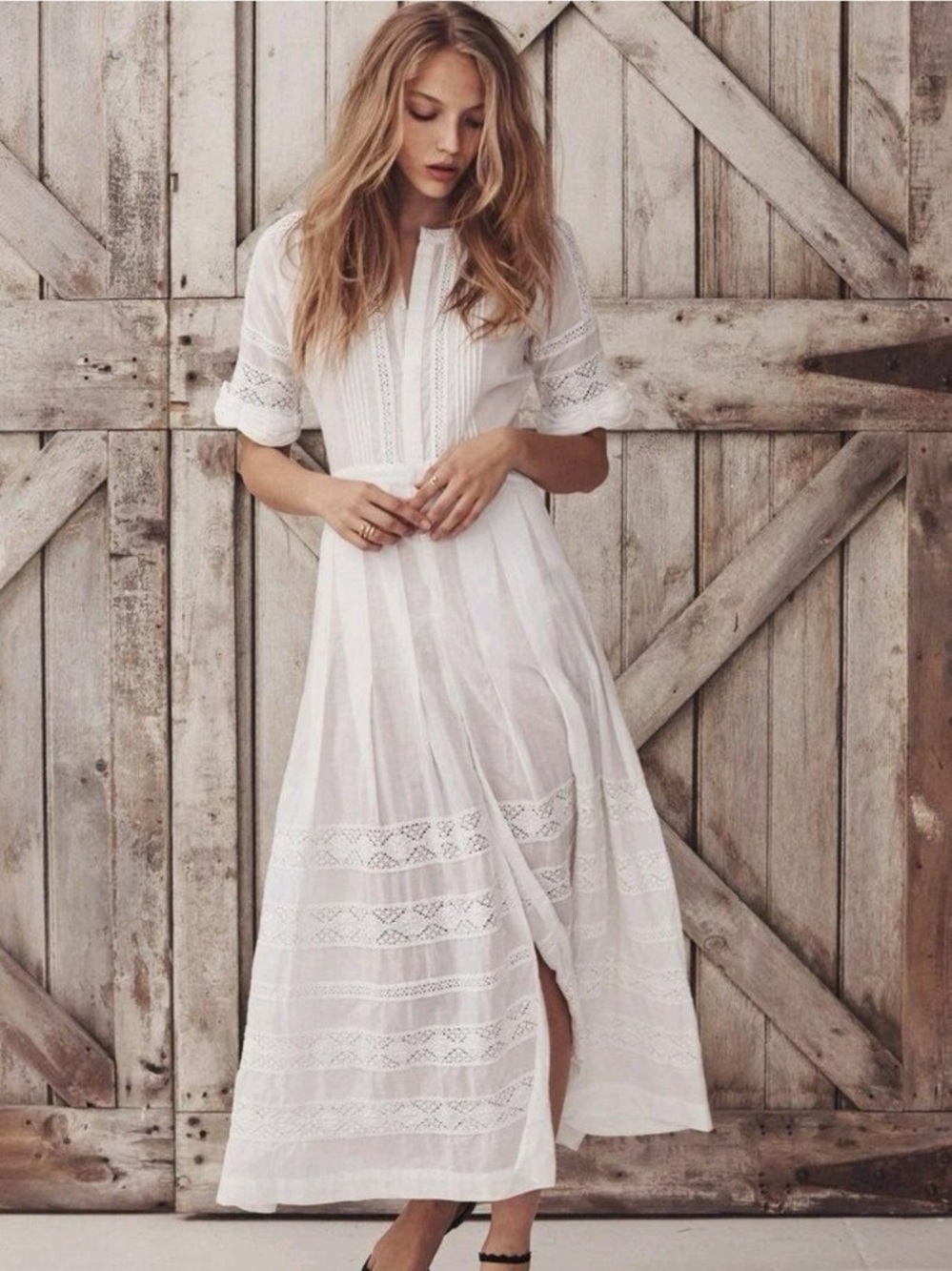 LoveShackFancy Edie Cream Crochet Lace Maxi Dress